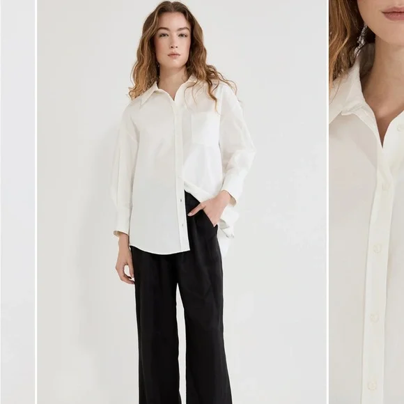 Anine Bing Mika White Cotton Button-Up Shirt XS EUC - Picture 5 of 11